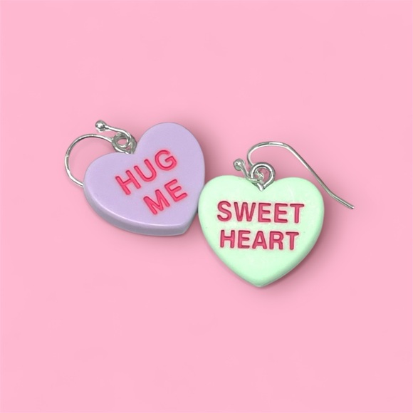 NEW Candy Heart Shaped Pastel Earrings, Valentines or Nostalgic Fun!! 🍬🍭💕 - Picture 1 of 3